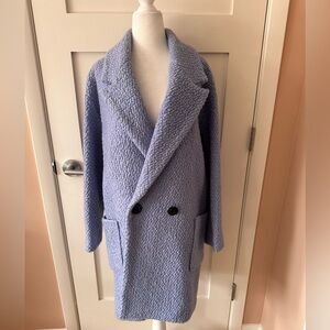 English Factory size S periwinkle blue wool/poly boucle coat, 2 buttons